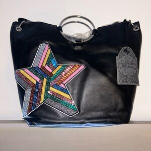 T-Shirt and Jeans Ring Tote Shoulder Handbag Sequin Star Black